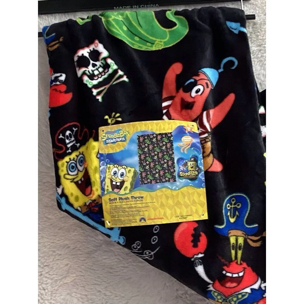 Spongebob Squarepants Movie Throw‎ Blanket 50”X 70” Pirate Davy Jones Black NEW